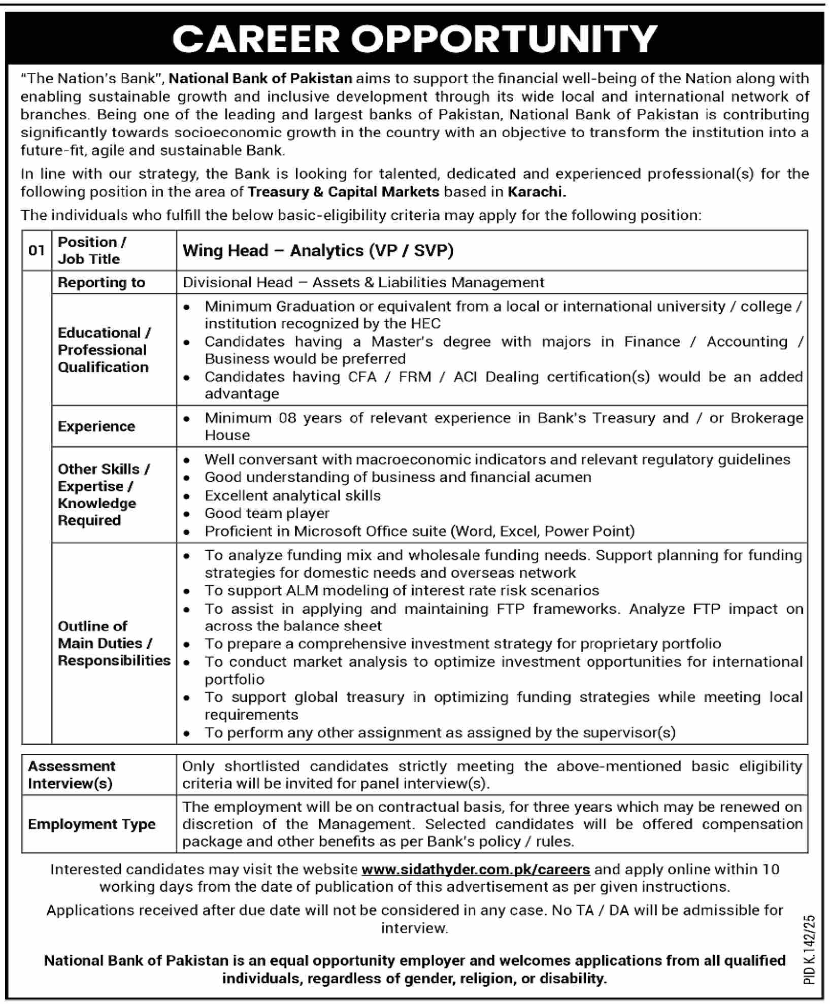 Jobs in National Bank of Pakistan Karachi